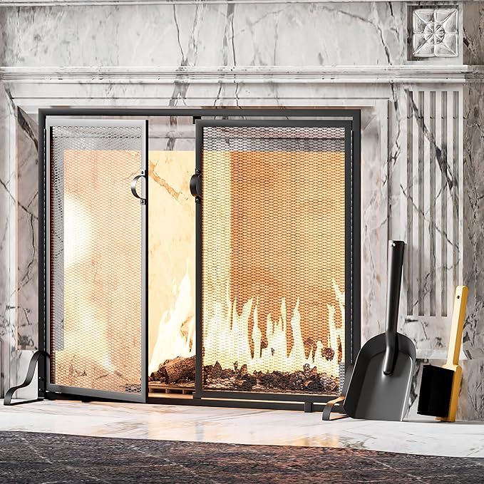 Kingson Fireplace Shovel Black Ash Shovel and Brush, Dustpan Set Small, Durable Steel, Set with Fireplace Dustpan and Brush, Coal Shovel