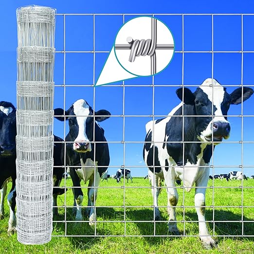 Farm Fence 40in x 33ft Galvanized Field Wire Fencing,Heavy Zinc Coating Cattle Fence,Deer Fence,Goat Fence,Hog Wire Fence for Yard Garden & Animals Protection