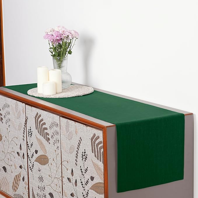 D'Moksha Homes Linen Forest Green Table Runner 120 Inches Long - 100% Pure Linen Dining Table Runner 14 x 120 Inch for Winter, Holiday - Machine Washable