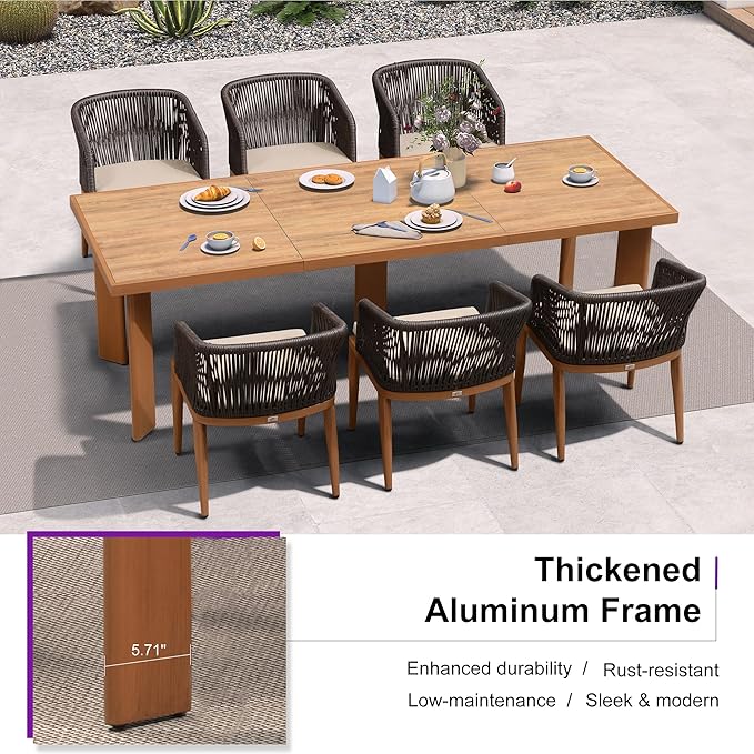 PURPLE LEAF 13 Pieces Outdoor Dining Set Patio Furniture Set Aluminum Rattan Wicker Patio Table and Chairs Set for Lawn Porch Deck Brown with Counter Stools