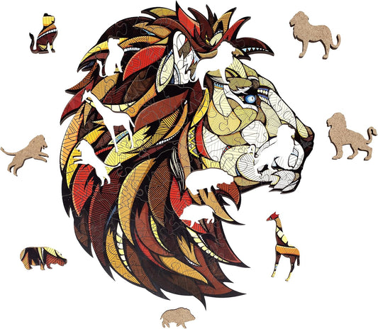 EWA Home Décor – Lion Medium 100 Pieces – Wooden Jigsaw Puzzle for Adults – Perfect for Artistic Home Decoration and Mindful Relaxation