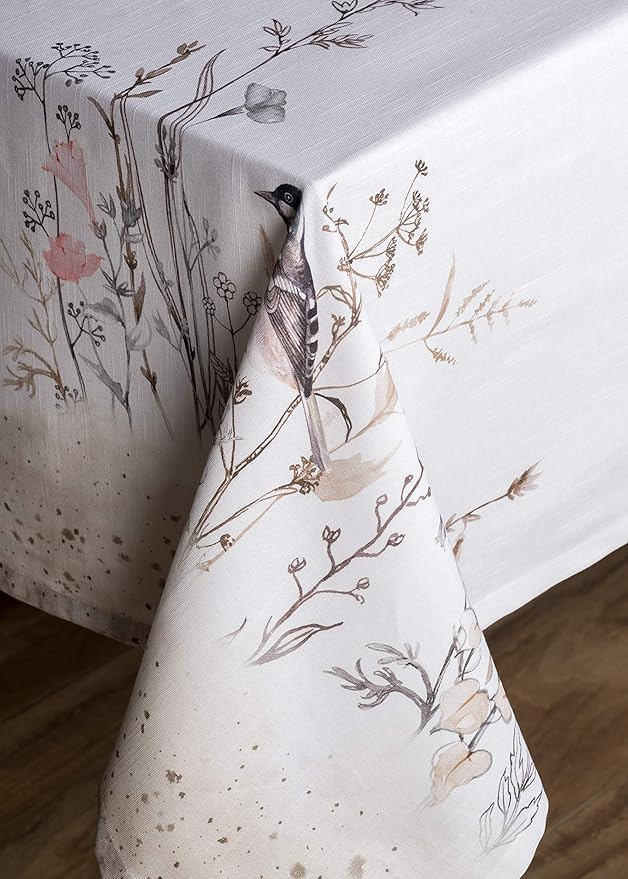 Maison d' Hermine Table Cloth Rectangle Table 100% Cotton 60 x 108 Inches Tablecloth Reusable for Dining Room, Farmhouse, Home, Party, Festive & Wedding Spring Summer - Meadow Florals - Brown