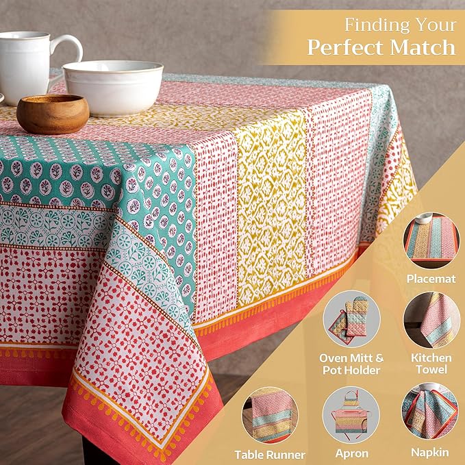 Maison d' Hermine Table Cloth Square Table 100% Cotton 54 x 54 Inches Tablecloth Reusable Decorative Everyday Use for Dining Room, Farmhouse, Home, Party, Festive & Wedding Spring Summer - Provence