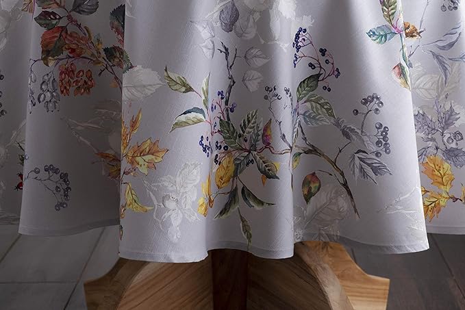 Maison d' Hermine Table Cloth Round Table 100% Cotton 63 Inches Fall Tablecloth Reusable Everyday Use for Thanksgiving Christmas Decorations Dining Farmhouse Party (Equinoxe - Grey)