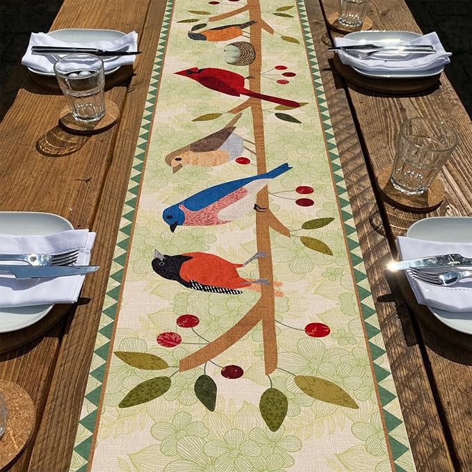 Seliem Summer Birds Tree Branches Table Runner, Cardinal Home Kitchen Dining Decor, Spring Seasonal Farmhouse Decorations Indoor Outdoor Party Supply 13 x 60 Inch