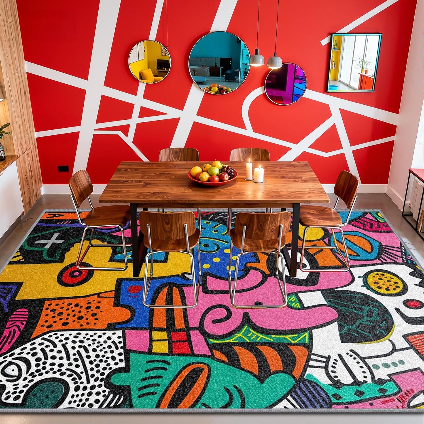 Abstract Rug 5x7-4x6 Rug - Abstract Rug - Colorful Pop Art Area Rug - Modern Geometric Graffiti Rugs - Multicolor Artistic Carpet - Home Decor