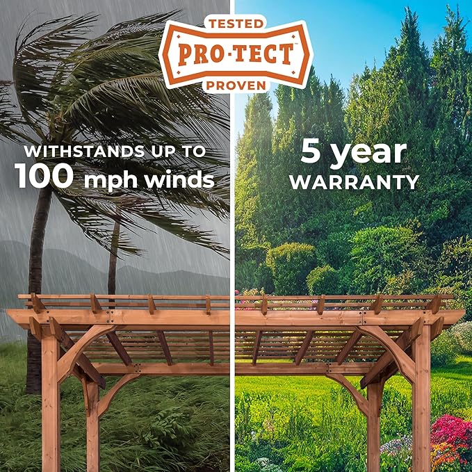 Backyard Discovery Beaumont 10' x 10' Traditional Cedar Wood Pergola Kit with Trellis Roof, All-Season Durability, High-Wind Rating, PowerPort, Shade for Outdoor Patio, Deck, Garden, and Entertaining