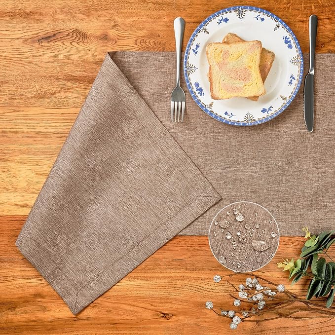 Mebakuk Linen Farmhouse Table Runner Large Burlap Style Soft and Waterproof Decorative Fabric Runner for Outdoor Wedding and Dinner (14 x 72 Inch, Flaxen)