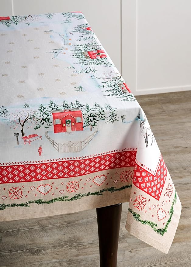 Maison d' Hermine Table Cloth Rectangle Table 100% Cotton 70 x 90 Inches Fall Tablecloth Reusable Everyday Use for Thanksgiving Christmas Decorations Dining Farmhouse Party (Rural Christmas)