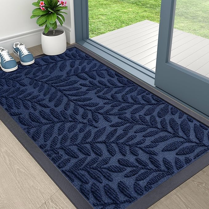 OLANLY Door Mat Indoor Outdoor Entrance, 36x24, Waterproof All-Weather All-Season Doormat, Sturdy Natural Rubber, Stain and Fade Resistant, Low Profile, Easy Clean Patio Entryway Mat, Navy Blue