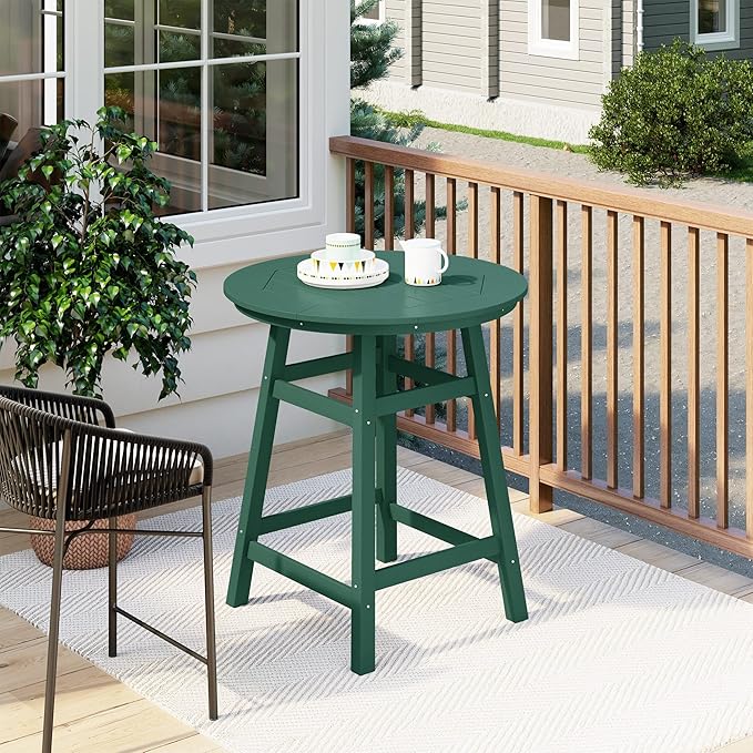 Costaelm Patio Bistro Table, 37" Counter Height Round Patio Cocktail Bar Table with Umbrella Hole, Outdoor Bistro Dining Pub Table for Front Porch Deck Backyard Garden, Dark Green