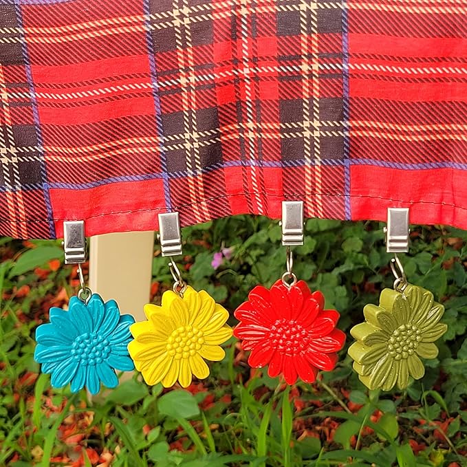 TwoFish Home Set of 4 Colorful Sunflower Resin Tablecloth Weights Clips Colorful Sunflower Handicraft Tablecloth Clamps Pack of 4