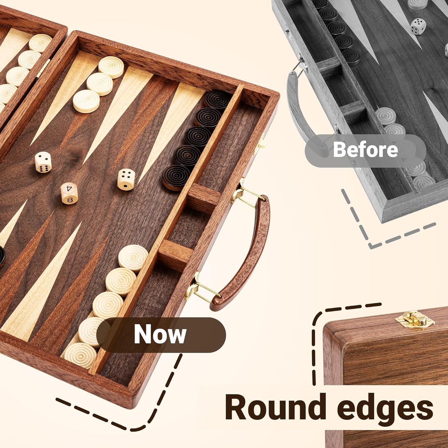 ropoda Sapele Wood Backgammon Board Game Set (15 Inches) for Adults and Kids - Classic Board Strategy Game - Portable and Travel Backgammon Set with Wooden Playing Pieces and Accessories
