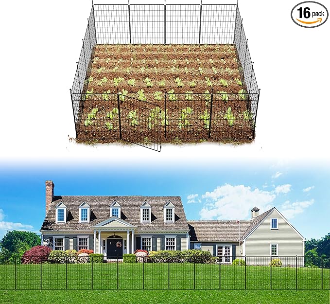 FXW Decorative Garden Fence for Yard - 32in(H) x 31.5ft(L) 16 Panels - Metal Fencing Panels - Animal Barrier Border for Dogs & Rabbits, Flower & Plant Edging