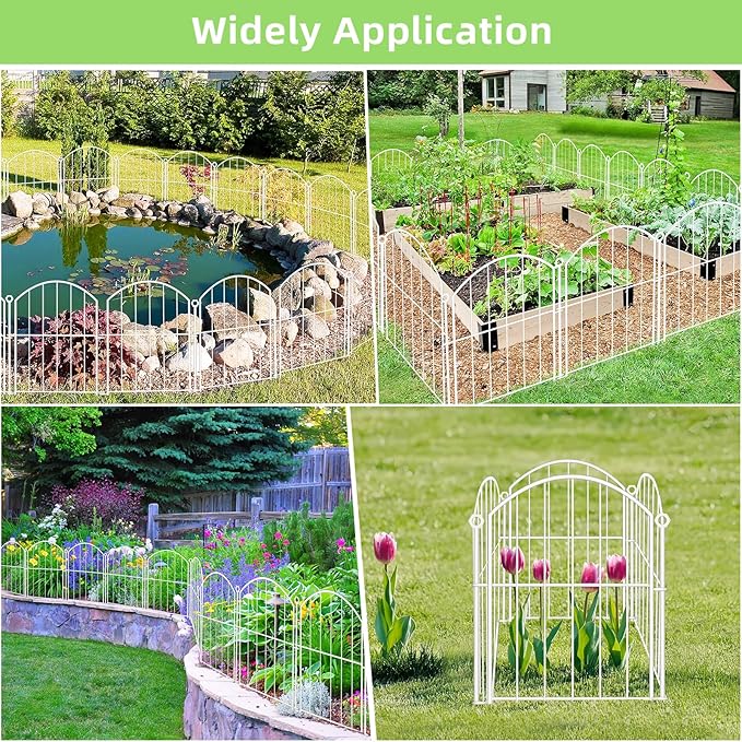 Decorative Garden Fence 17in x10ft, 10 Pack Rustproof Metal No Dig Fence Animal Barrier for Dog, Arched Flower Bed Edging Ornamental Wire Border Panel Fencing for Yard Patio Outdoor Decor White