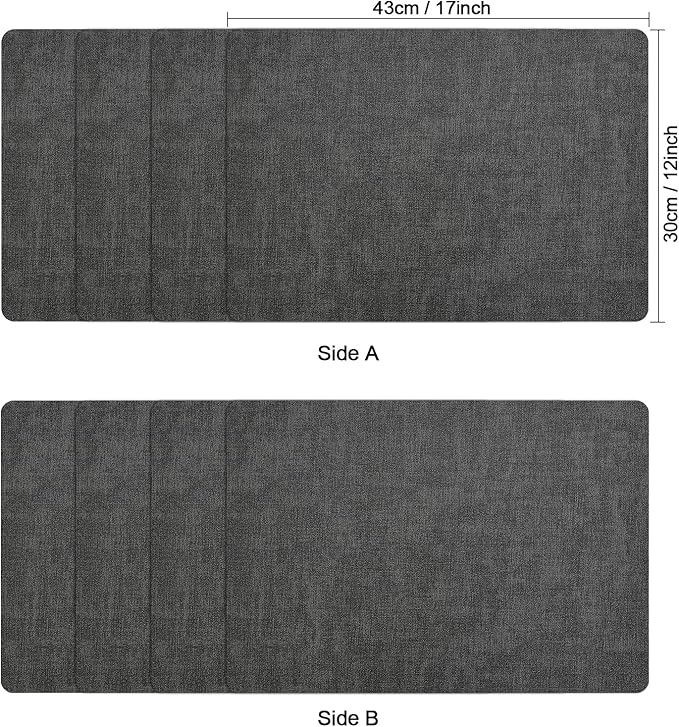 Myir JUN Placemats Dual Sided, Faux Leather Place Mats Set of 8 Indoor Placemats for Dining Table Non-Slip Washable Placemats Heat Resistant Outdoor Table Mats (Set of 8, Gray)