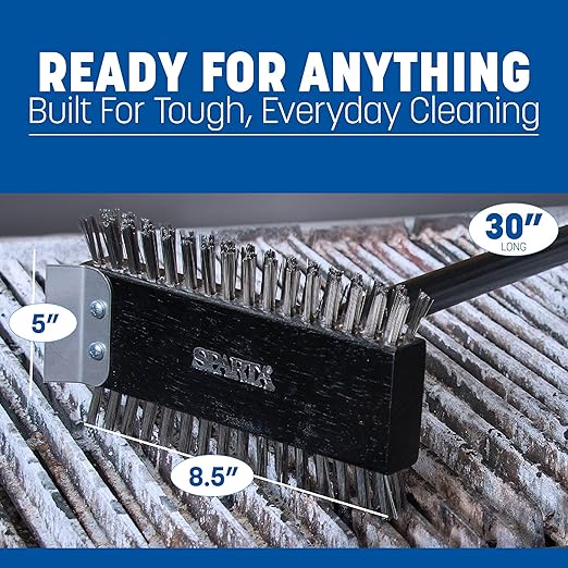SPARTA 4029000 Stainless Steel Grill Brush, Grill Scraper With Metal Bristles, 30.5 Inches, Black