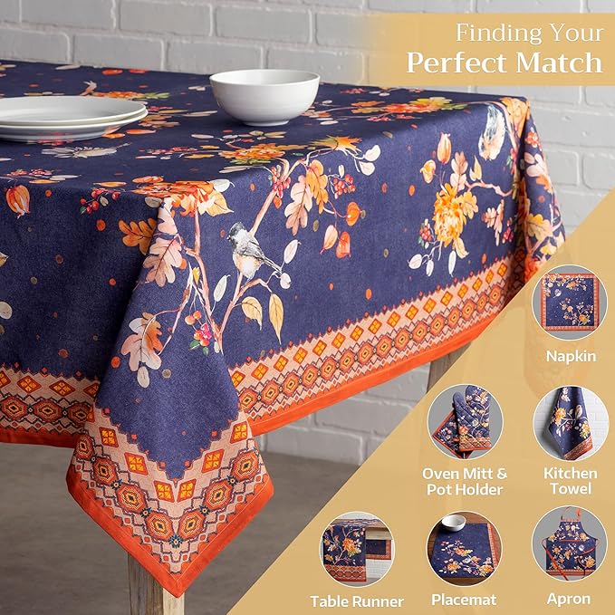 Maison d' Hermine Table Cloth Rectangle Table 100% Cotton 70 x 120 Inches Fall Tablecloth Reusable Everyday Use for Thanksgiving Christmas Decorations Dining Farmhouse Party (Kelim - Infinity)