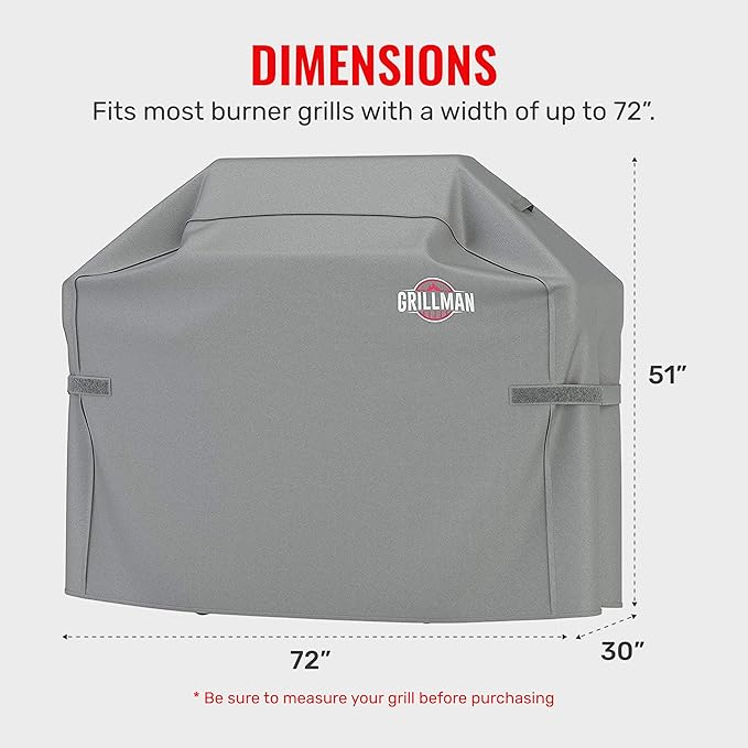 Grillman Grill Cover, BBQ Outdoor Grill Covers, Charcoal, Gas Grills, Waterproof, Rip-Proof, Weather-Resistant, Anti-UV, Barbecue Cover for Weber, Genesis, Charbroil, Nexgrill, etc (Gray, 72 Inch)