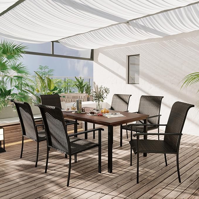 VICLLAX Outdoor Dining Table for 6, 63 Inch Rectangle Patio Dining Table for Outside Patio Furniture Deck Lawn Garden, Walnut