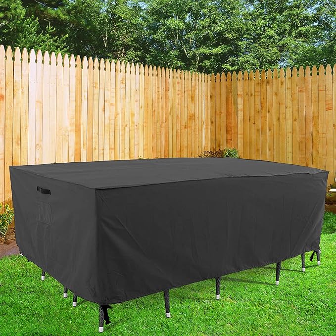 Tempera Outside Table and Chair Covers, Outdoor Dining Set Cover, Patio Furniture Cover Waterproof,Durable, Heavy Duty for Winter, Rectangle,62''L x 42''W x 27.8''H, Space Grey
