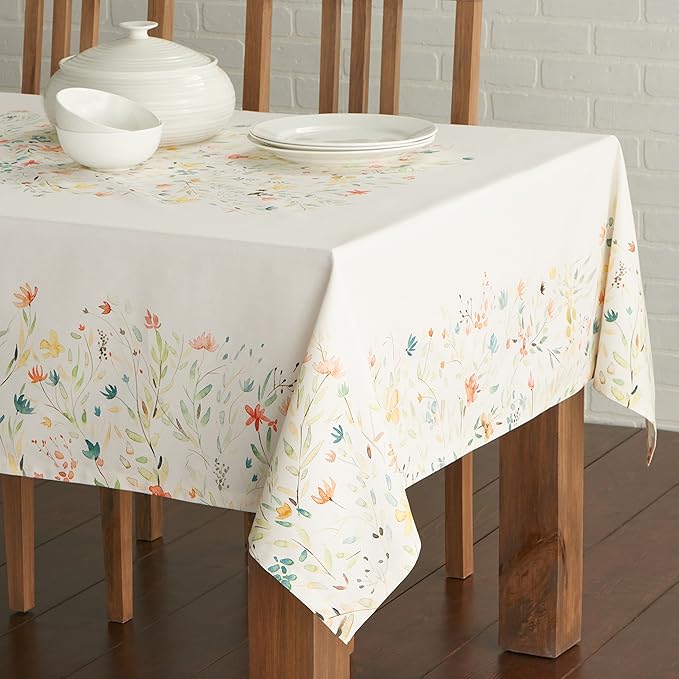 Maison d' Hermine Table Cloth Rectangle Table 100% Cotton 60 x 120 Inches Tablecloth Reusable Decorative Everyday Use for Dining Room, Farmhouse, Home, Party, Festive & Wedding Spring Summer - Colmar