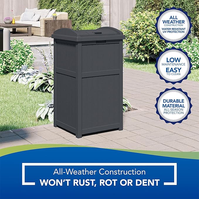 Suncast 3 Pack Trash Hideaway Refuse Container, Stylish Resin Outdoor Garbage Bin with Latching Lid, 30 to 33 Gallon Capacity, Cyberspace