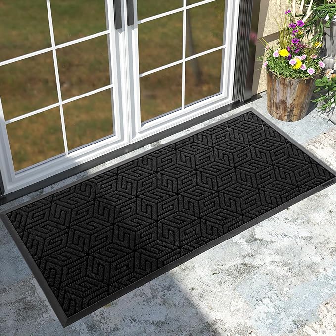 Yimobra Large Door Mat 47x24, All-Weather Waterproof Outdoor Mats for Front Door, Non Slip Rubber Doormat for Patio Proch Outside Entryway Indoor, Black