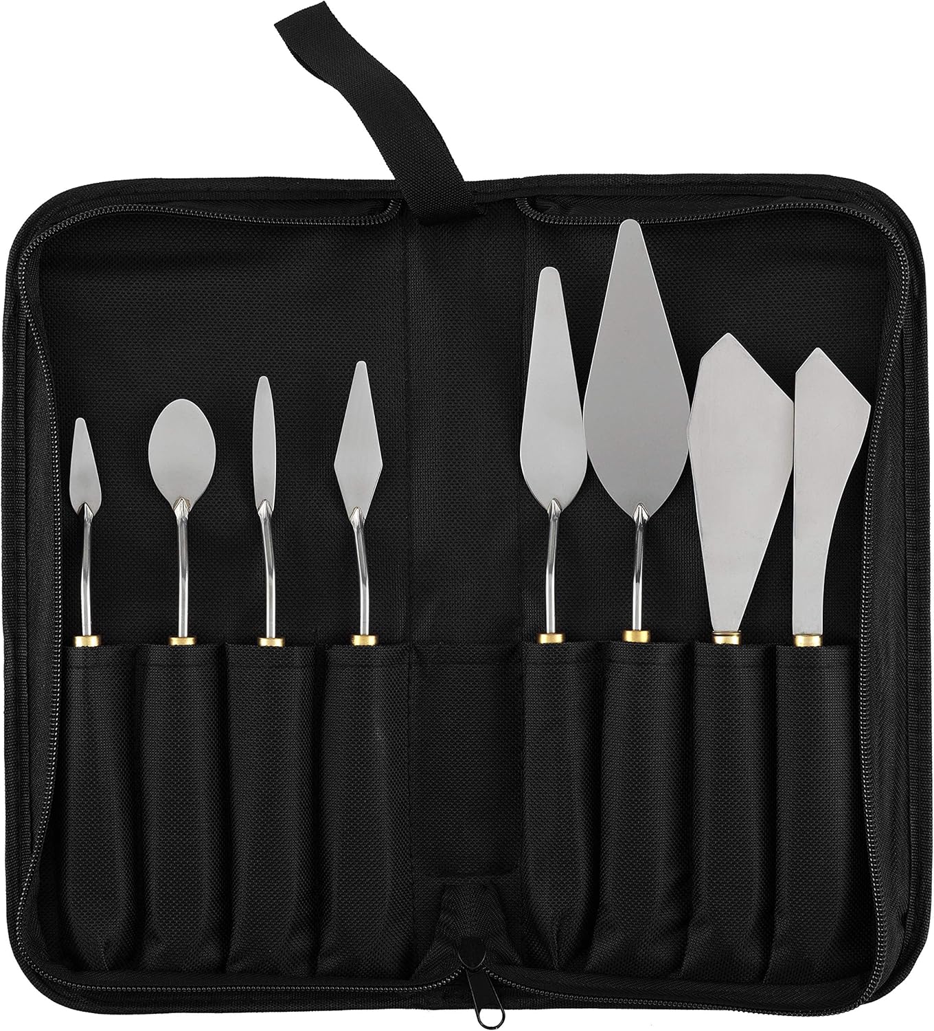 Creative Mark Stainless Steel Palette Knife Painting Tools - Paint Palette with Wooden Handle - Variety of Shapes and Sizes - Set of 8 w/Case, Set