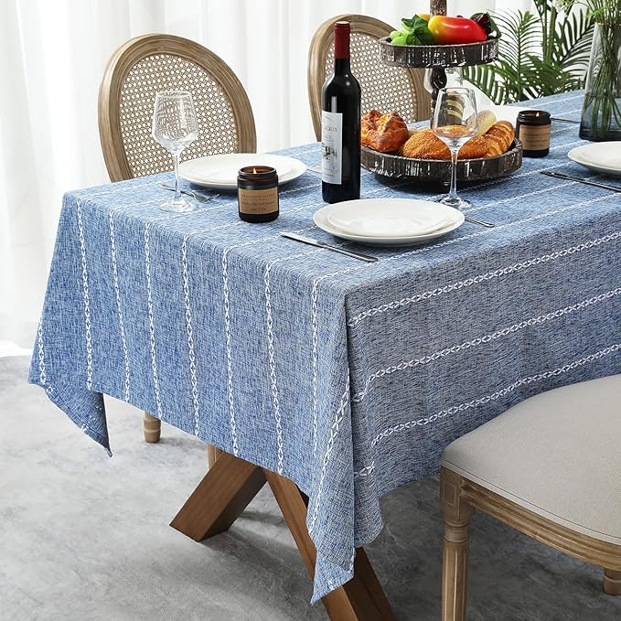 Chassic 60 x 60 inches Farmhouse Style Linen tablecloths, Wrinkle Resistant Washable Dining Room Table Cloths for Square Tables - Blue