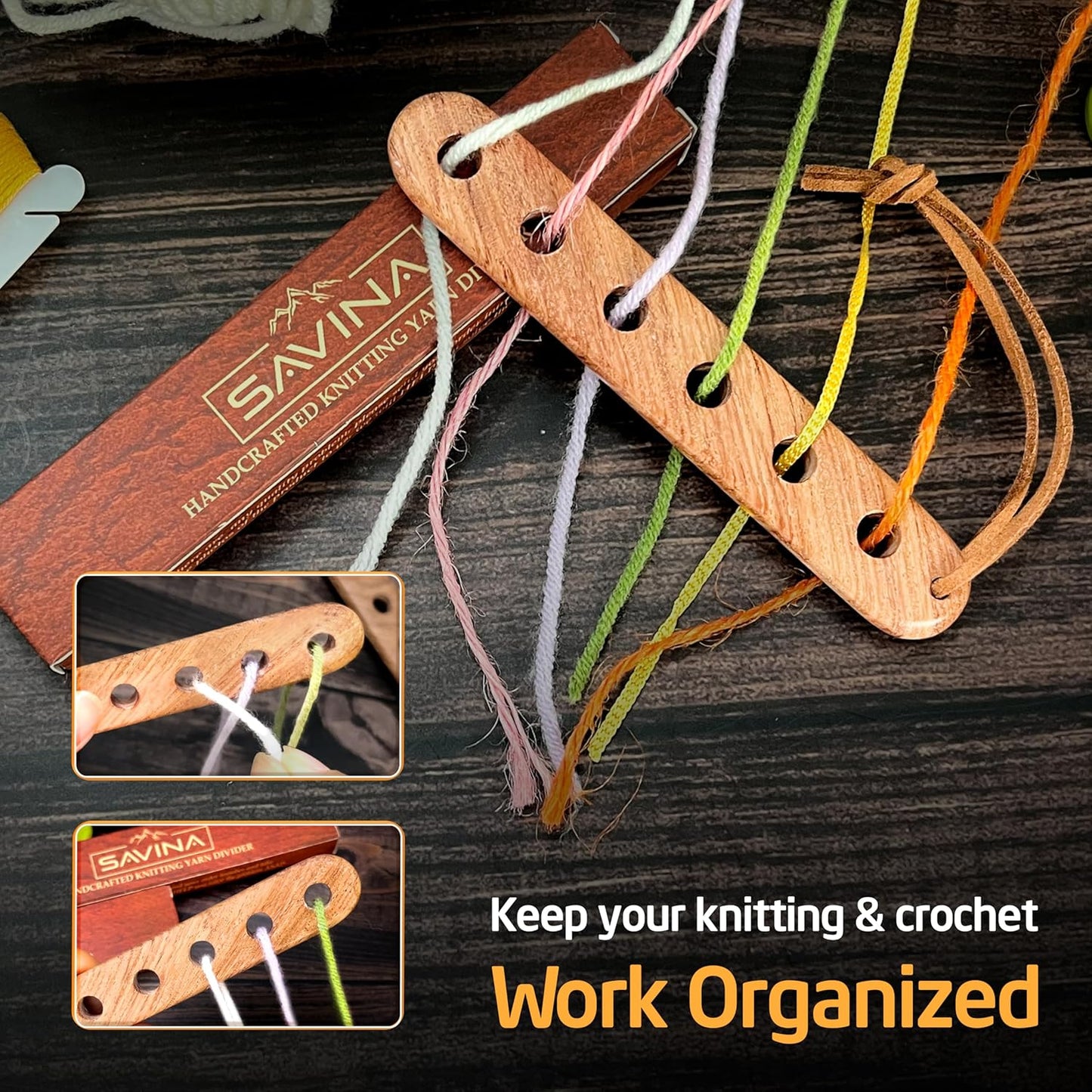 Savina Wooden Yarn Divider - Knitting Yarn Organizer, Yarn Splitter, Crochet Yarn Tender, Knitting On The Go - Makes Knitting & Crocheting with Multiple Colors Much Easier