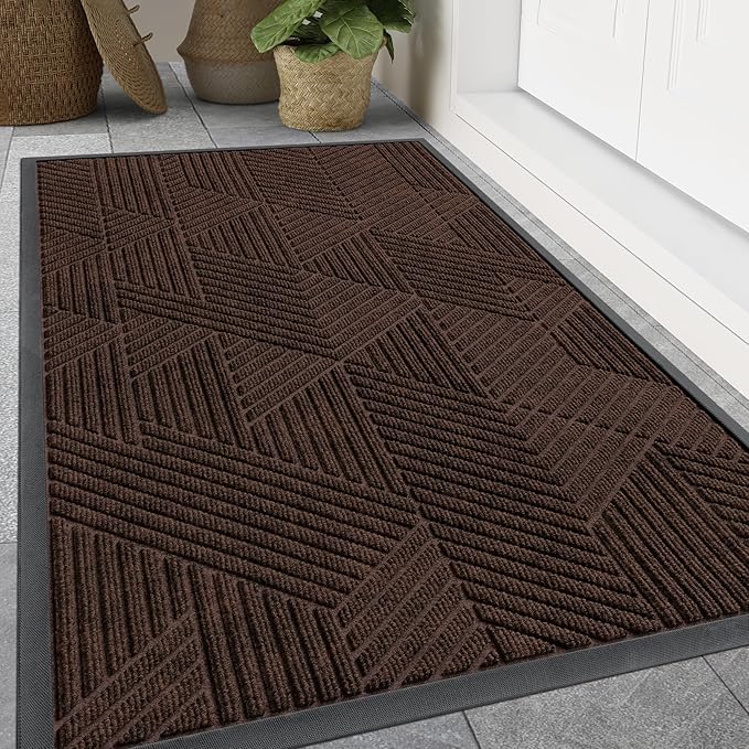 Smiry Front Door Mat Outside Entrance, Heavy Duty Sturdy Natural Rubber Doormat, Trap Dirt and Moisture, Easy Clean Low Profile Mats for Indoor Outdoor Entry, Irregular Triangle (71x24, Dark Brown)
