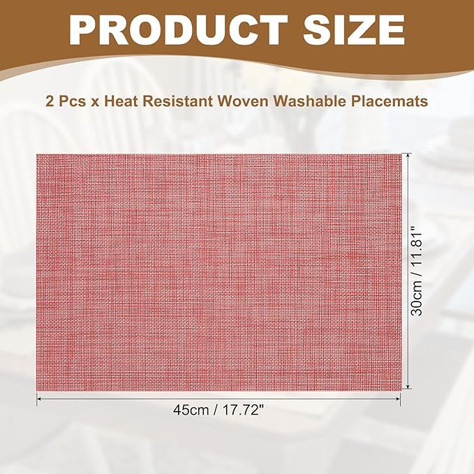 uxcell Faux Linen Placemats, 12x18 Inch Heat Resistant Place Mats Machine Washable Non-Slip Cloth Placemats for Dining Table Kitchen Indoor Outdoor Home Decoration(Red,2Pcs)