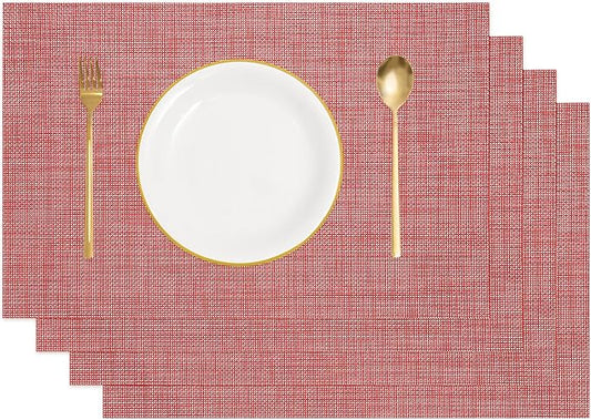 uxcell Faux Linen Placemats, 12x18 Inch Heat Resistant Place Mats Machine Washable Non-Slip Cloth Placemats for Dining Table Kitchen Indoor Outdoor Home Decoration(Red,4Pcs)