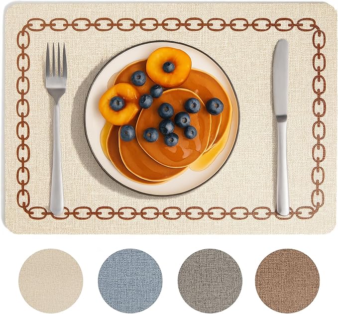 Placemats Set of 6, Heat Resistant & Waterproof Table Mats for Dining, Non Slip Scratch Proof Place Mats for Kitchen, Easy to Clean - Outdoor,Indoor Use（17x12 Inch）