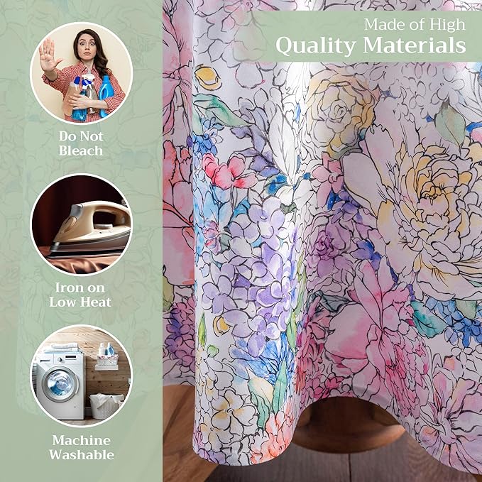 Maison d' Hermine Table Cloth Round Table 100% Cotton 63 Inches Tablecloth Reusable Decorative Everyday Use for Dining Room, Farmhouse, Home, Party, Festive & Wedding Spring Summer - Floral Love