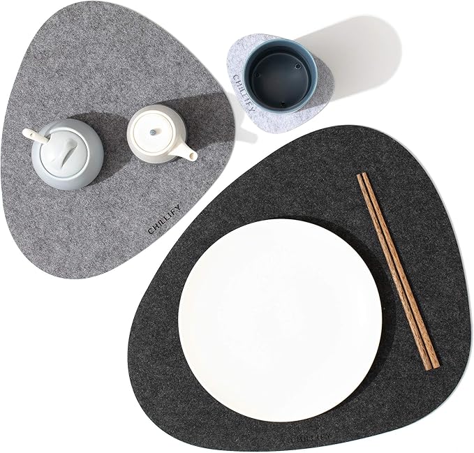 Chillify Table Coaster Set | Non-Slip, Heat-Resistant, Washable Placemats | Suitable for Garden | Gray Oval | 2x3 Inches (Set of 2)