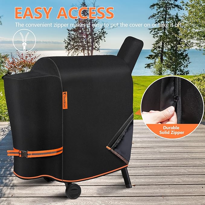 [Upgraded 1000D Heavy Duty Fabric] Grill Cover for Traeger Pro 22/575 Series BAC503, Waterproof Wood Pellet Smoker Cover, Tear & Fade Resistant with Buckle &Zipper, for Traeger Lil'Tex Elite, Eastwood