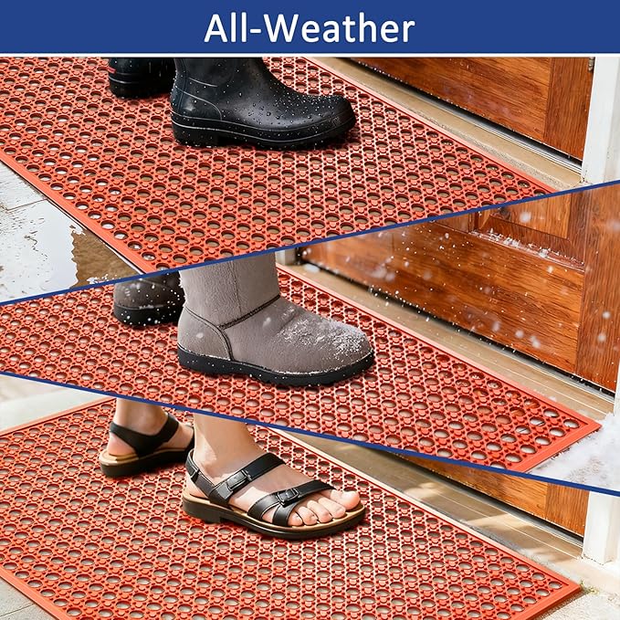 Outdoor Rubber Mat Kitchen Anti-Fatigue Entrance Floor Mats (24"x 36") Commercial Restaurant Bar Floor Mat New Outside Rubber Non Slip Drainage Mat Red