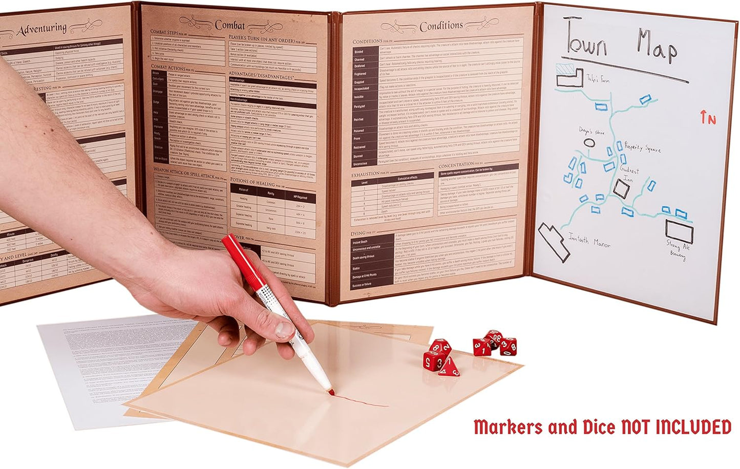Hexers Game Master Screen, Compatible with Dungeons and Dragons, DND DM Pathfinder RPG Role-Playing, 4 Customizable Panels Inserts Included That Slide into The Pouches, Dry Erase Tracker Sheet