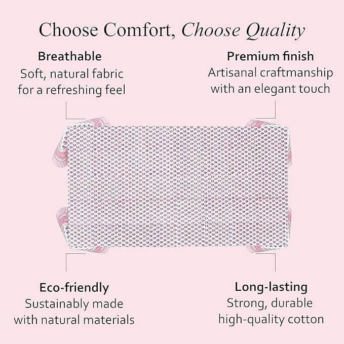 CPC Tablecloth 100% Cotton 72x140 Inch Indian Block Print Rectangle Table Cover, Pink Table Cloth for Weddings, Spring/Summer, Barbeque - Pink Sapphire