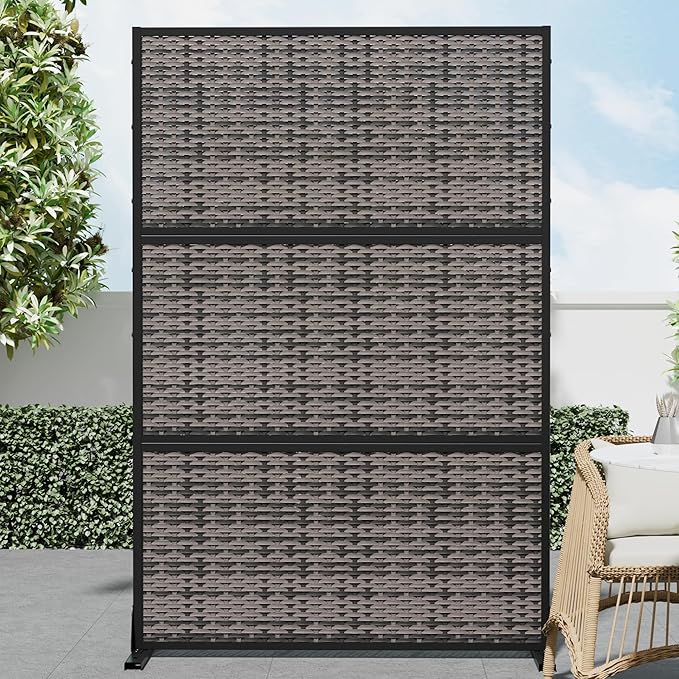 Casaphoria Metal Privacy Screen Outdoor, 72" H x 47" W Freestanding Decorative Privacy Screen for Patio Deck Balcony Garden with Stable Base, Black-crossbanding