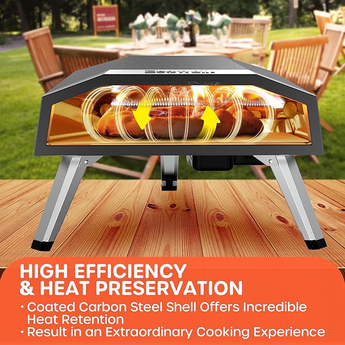 16" Outdoor Gas Pizza Oven, 80-Second Countertop Pizza Maker | with Gas Hose & Regulator, Pizza Stone, Peel, Cutter, Infrared Thermometer, Propane Grill Reaches 930°F (16 inch)