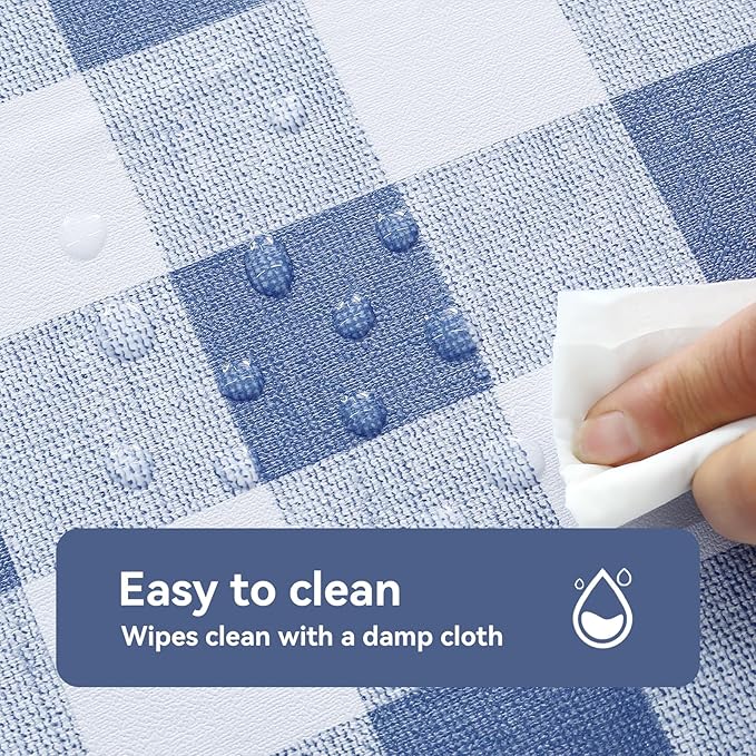 Romanstile Gingham Rectangle Plastic Tablecloth, 100% Waterproof Checkered PVC Table Cloth, Heavy Duty Vinyl Table Cover for Dining, Camping, Picnic, Outdoor - 52 x 70 Inch, Light Blue and White