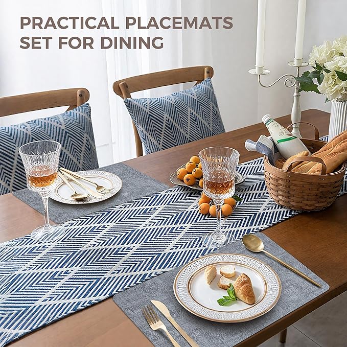 Vinyl Placemats Set of 12, Faux Leather Waterproof and Heat Resistant Place Mats, Washable Anti-Slip Table Mats with Coaster, Wipeable Placemats for Indoor & Outdoor 17" x 12" (Light Blue, Set of 12)