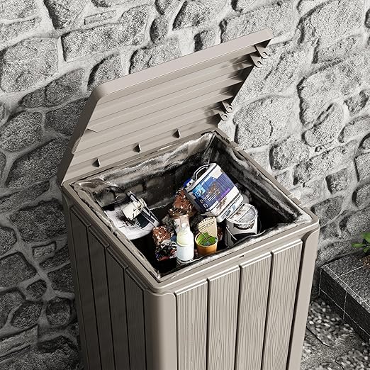 23 Gallon Outdoor Trash Can Waterproof Resin Garbage Can with Lid Outside Trash Bin for Porch Backyard, Deck, Patio, Kitchen Trash Can