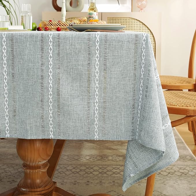 Chassic 60 x 120 inches Farmhouse Style Linen tablecloths, Wrinkle Resistant Washable Dining Room Table Cloths for 8 Foot Rectangle Tables - Hemstitch Light Grey