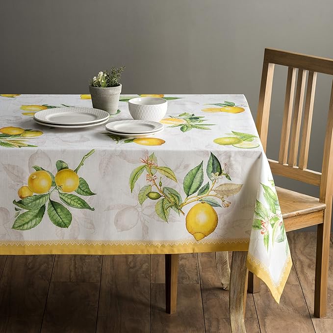 Maison d' Hermine Table Cloth Rectangle Table 100% Cotton 60 x 108 Inches Tablecloth Reusable Decorative for Dining Room, Farmhouse, Home, Party, Festive & Wedding Spring Summer - Limoncello