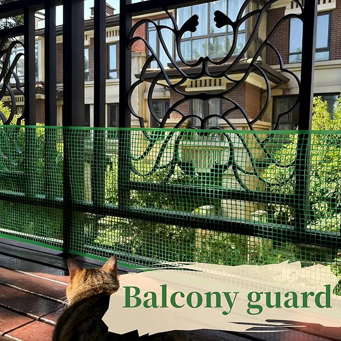 PotatoLife Plastic Wire Mesh Fence, Balcony Fence for Baby and Pets, Safety Fence, Stair Protector, Poultry, Garden, Tree Support, Durable Material, Free Zip Ties (Green, 15.7'' x 10')