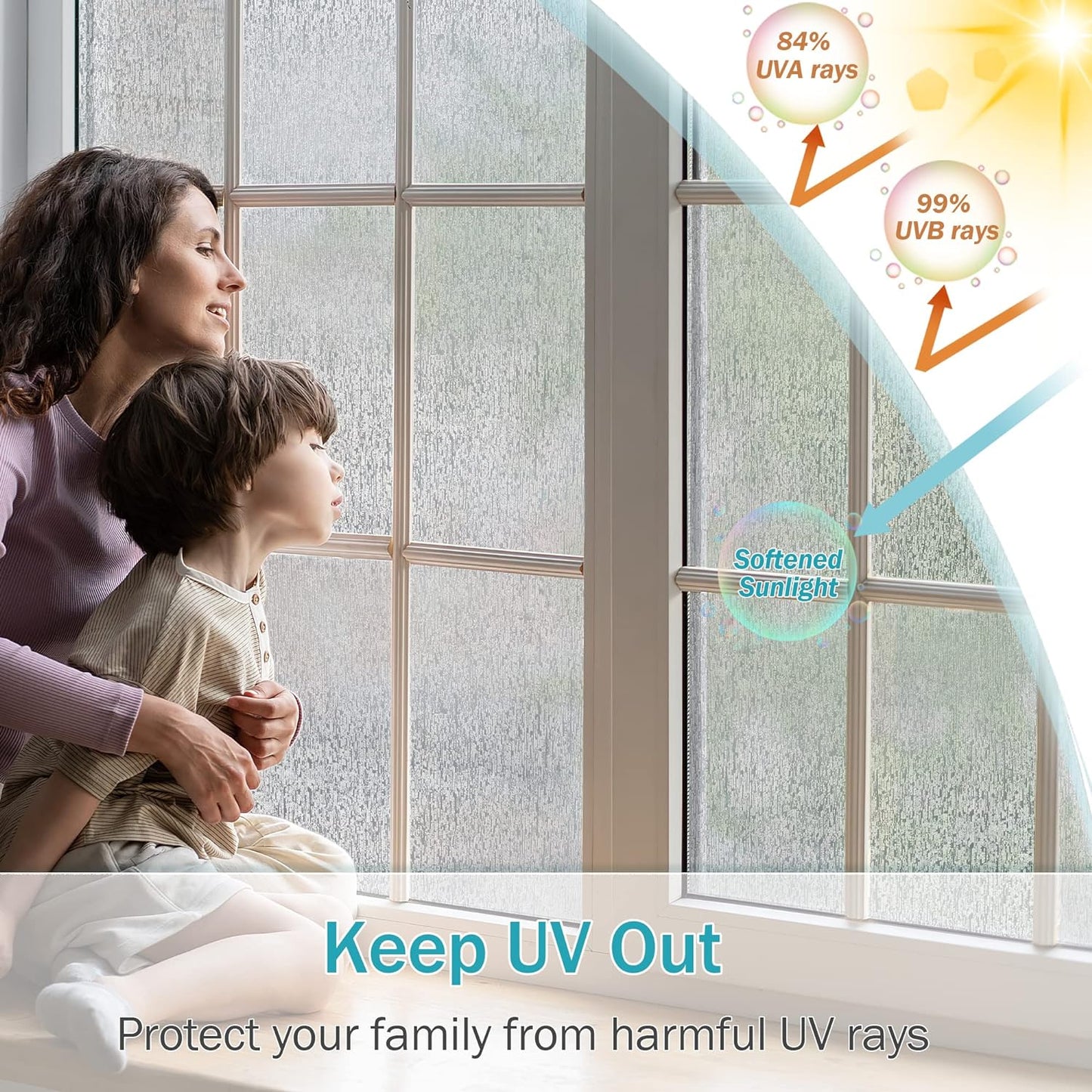 VELIMAX Rain Glass Window Film Privacy Static Window Clings Decorative Glass Sticker for Home Office Removable UV Protection Heat Control 29.5 x 78.7 inches